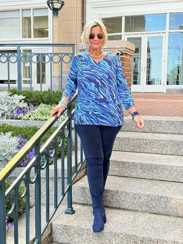 Weekend Deals You Can't Resist LULU-B SIZZLE BLUE V NECK TOP