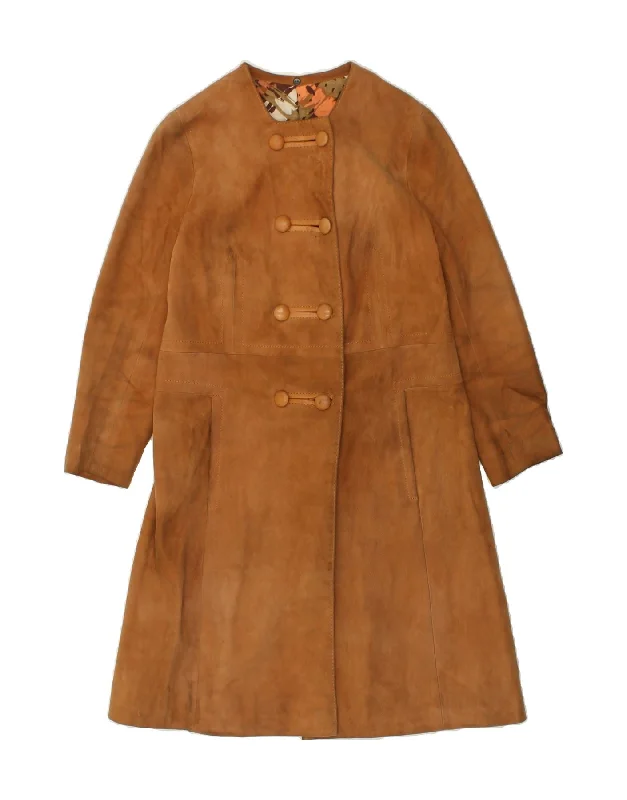 Can't Miss VINTAGE Womens Suede Double Breasted Coat UK 10 Small Brown