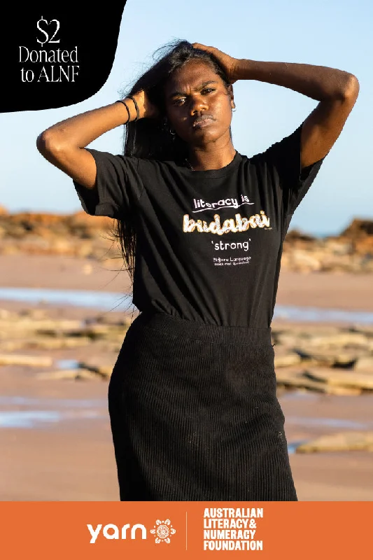 Members Only Budabai 'Strong' ALNF Black Cotton Crew Neck Women's T-Shirt