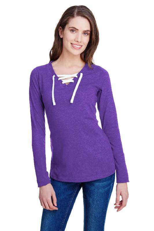 Overstock Clearance LAT Womens Fine Jersey Lace Up Long Sleeve V-Neck T-Shirt - Vintage Purple