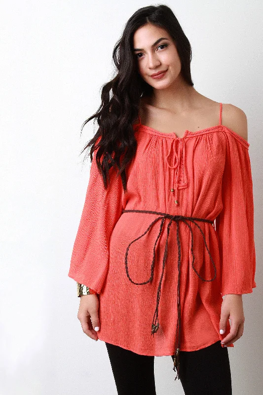 Quick Sale Cold Shoulder Long Sleeve Peasant Blouse