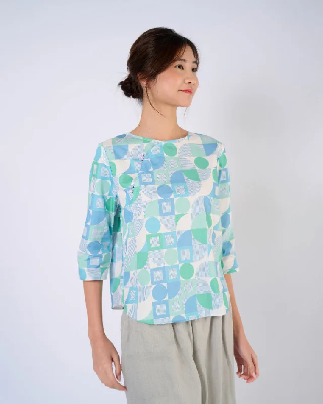 Instant Deal Green Geometric Cheongsam Top