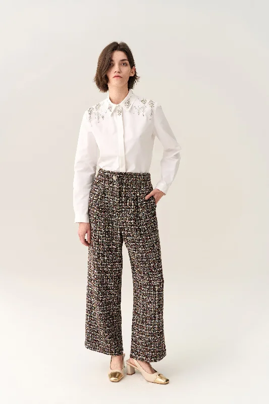Today's Special Pleat-detail Wide-leg Tweed Trousers