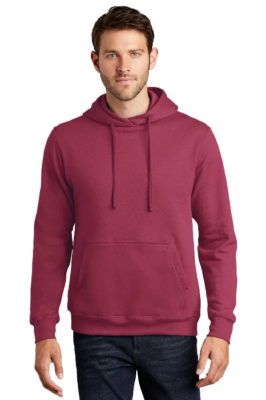 Port & Company Mens Fan Favorite Fleece Hooded Sweatshirt Hoodie w/ Pouch Pocket - Garnet Red - Closeout