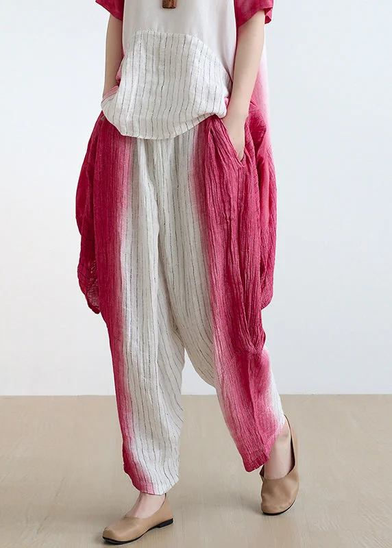 Deal of the Day French Gradient Color Oversized Striped Linen Harem Pants Fall