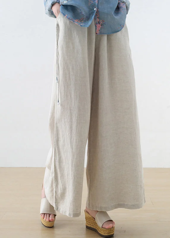 Savings Event Light Grey Oversized Linen Straight Pants Trousers Tasseled Fall