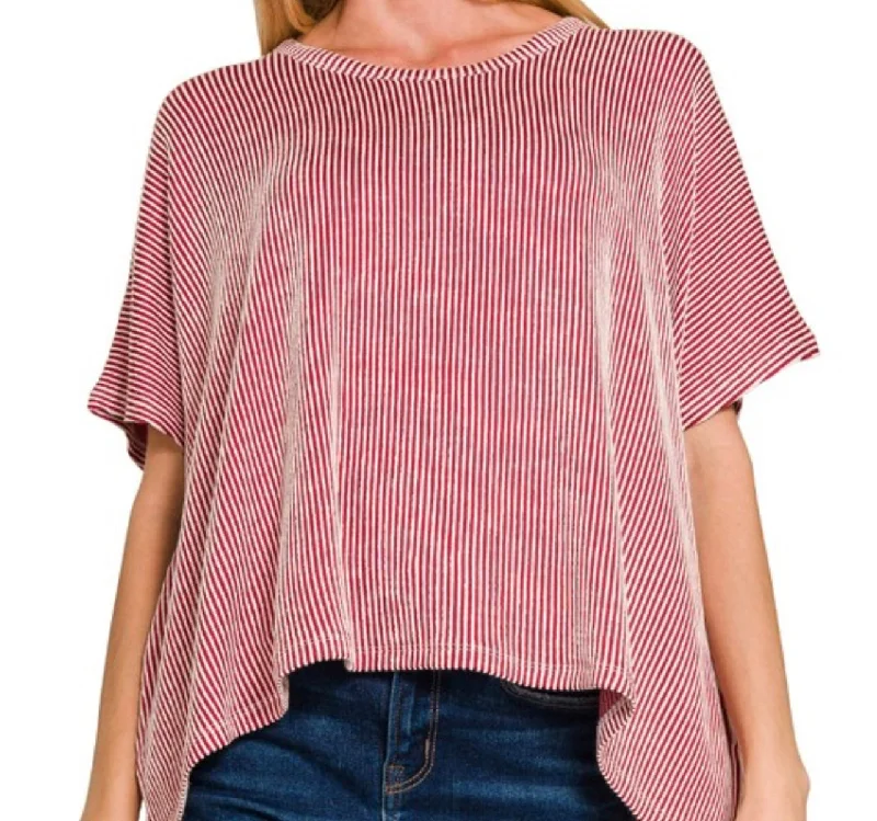 Seasonal Clearance Ribbed Oversized Striped Top