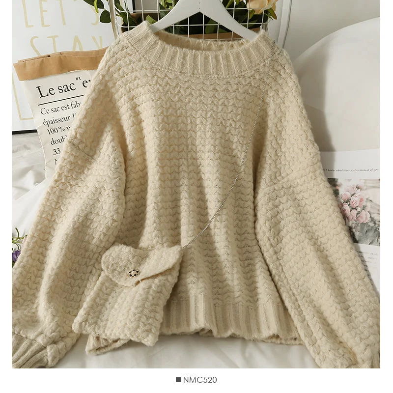 Price Slash Sweater women's Pullover Top Long Sleeve versatile wear outside knitting with bag  1889