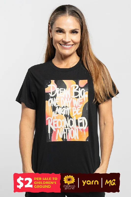 Quick Sale Reconciled Nation (Yellow) Black Cotton Crew Neck Women’s T-Shirt