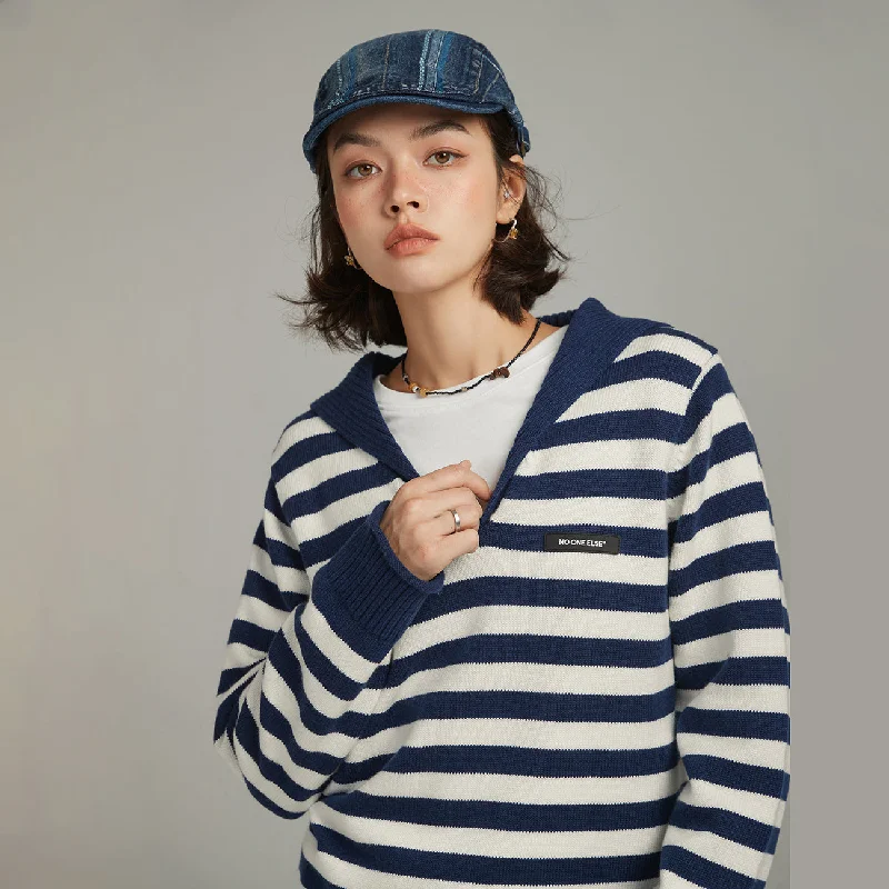 Savings Galore Collar Striped Knit Sweater