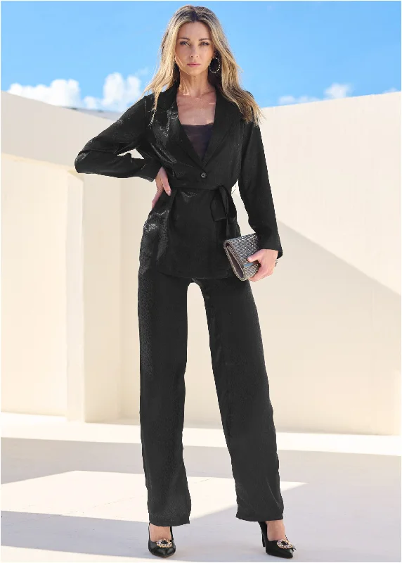 Flash Sale Jacquard Pant Set - Black