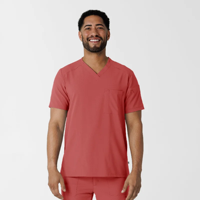 RENEW Men's V-Neck 5 Pocket Scrub Top - Mineral Red