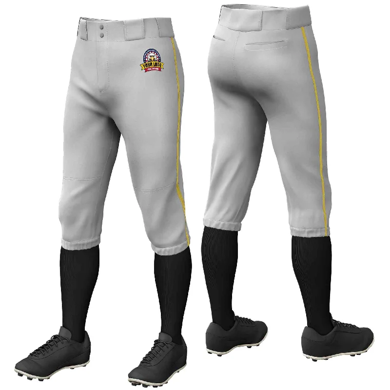 Custom Gray Old Gold Classic Fit Stretch Practice Knickers Baseball Pants