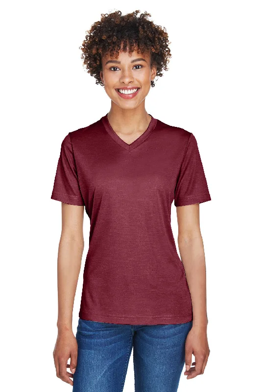 Crazy Deals Team 365 Womens Sonic Performance Heather Moisture Wicking Short Sleeve V-Neck T-Shirt - Heather Maroon