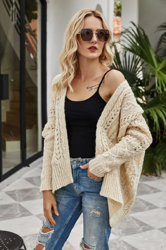 Weekend Deals That Please Ribbed Trim Openwork Open Front Cardigan