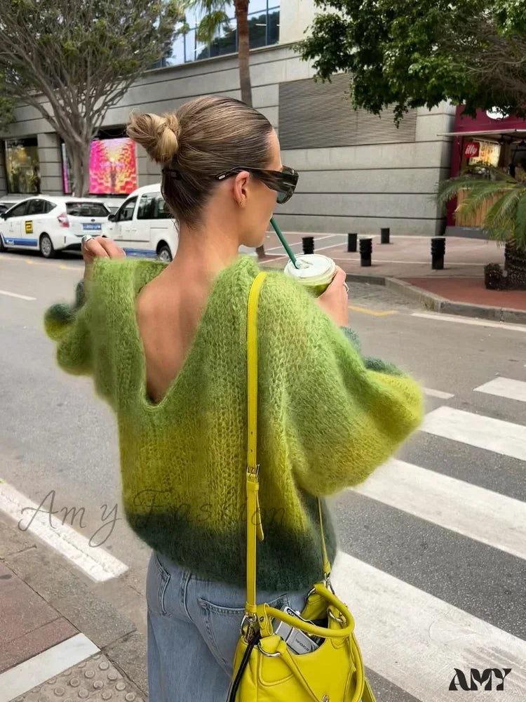 Savings Soar This Weekend Fashion Gradient Green Loose Knitted Pullover Women Elegant Round Neck Long Sleeve Chic Autumn Sweater Savings Soar This Weekend Fashion Gradient Green Loose Knitted Pullover Women Elegant Round Neck Long Sleeve Chic Autumn Sweater