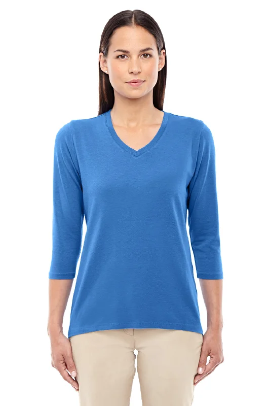 Stock Up Devon & Jones Womens Perfect Fit 3/4 Sleeve V-Neck T-Shirt - French Blue