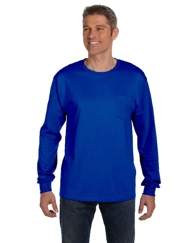 Hanes Tagless Long Sleeve Pocket T-Shirt | Deep Royal