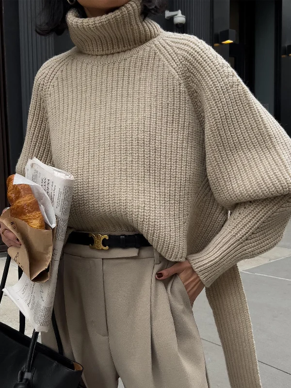 Midnight Sale Solid Oversized Ribbed Trendy Knit High Neck Sweater