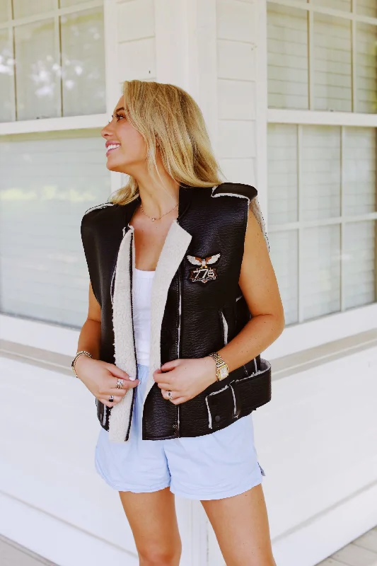 Steals and Deals Biker Time Faux Leather Vest - Black
