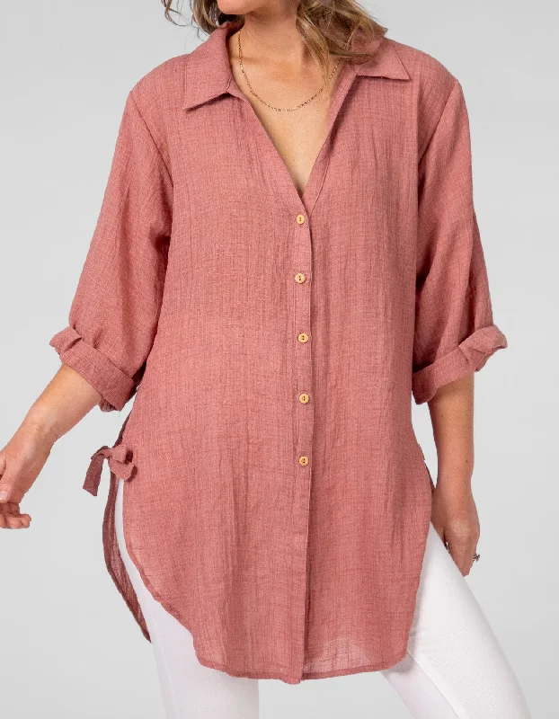 Special Discount Hawthorn Oversize Button Down Shirt in Clay