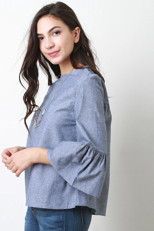 Exclusive Deal Chambray Bell Sleeve Top