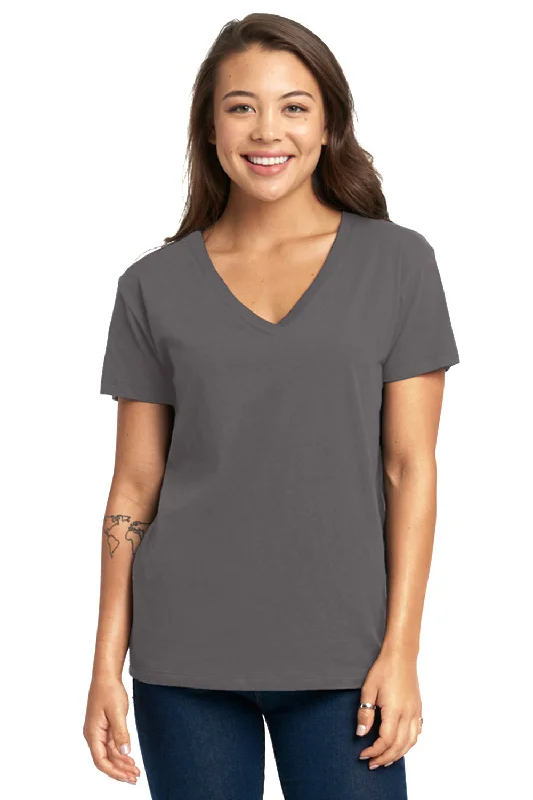 Final Clearance Next Level Womens Relaxed Short Sleeve V-Neck T-Shirt - Heavy Metal Grey