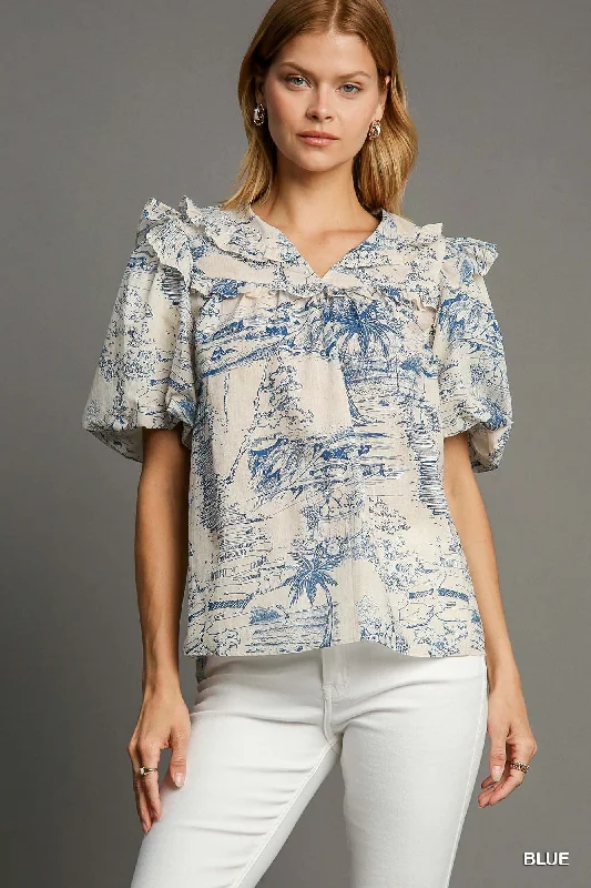 Overstock Umgee Blue and White Landscape Top