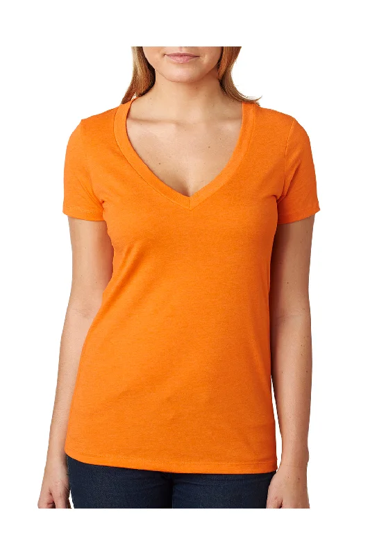Pay Less Next Level Womens CVC Jersey Short Sleeve V-Neck T-Shirt - Orange - Closeout
