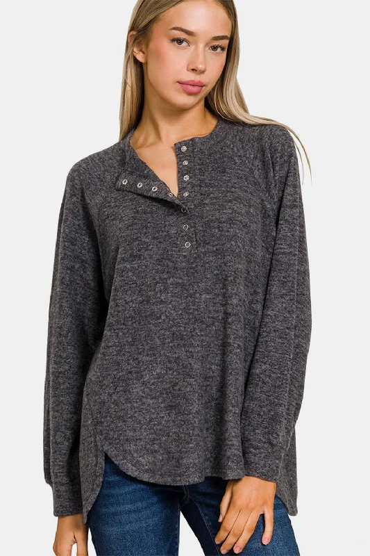 New Arrival Full Size Brushed Melange Hacci High-Low Sweater