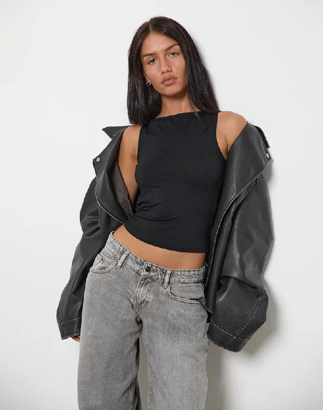 Year-End Clearance Rocio High Neck Backless Tank Top in Black