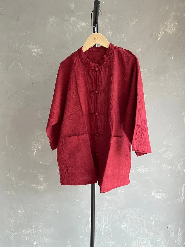 Weekend Discounts to Enjoy Hand-dyed Chinese Button Jacket (Tibetan Red)