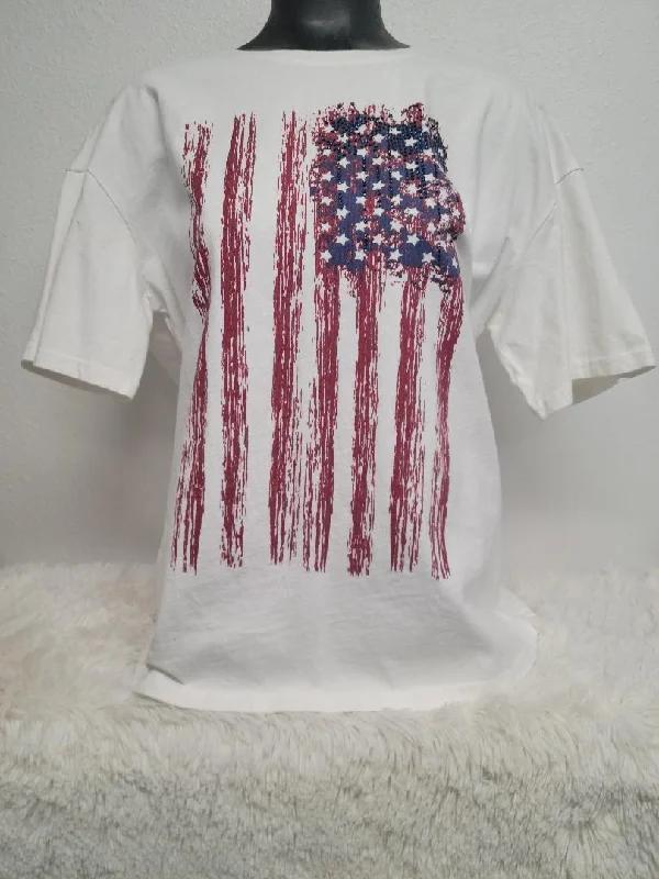 Flash Sale American Bling With Rhinestones Women Short Sleeve Tee
