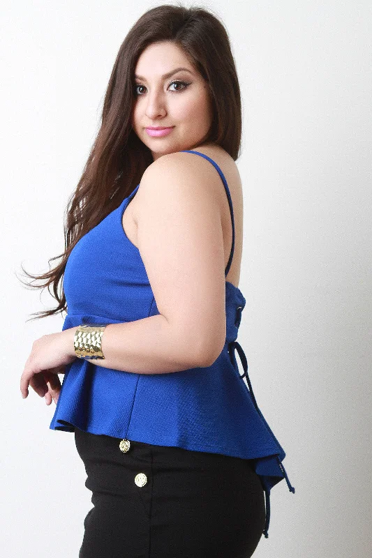 Weekend Deal Boat Neck Spaghetti Peplum Crop Top