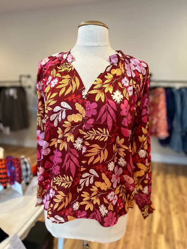 Weekend Discounts You Deserve Southern Grace Floral Shirt in Maroon