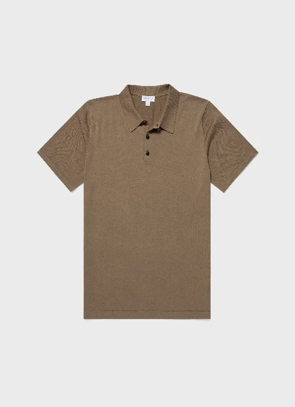 Men's Sea Island Cotton Polo Shirt in Dark Stone