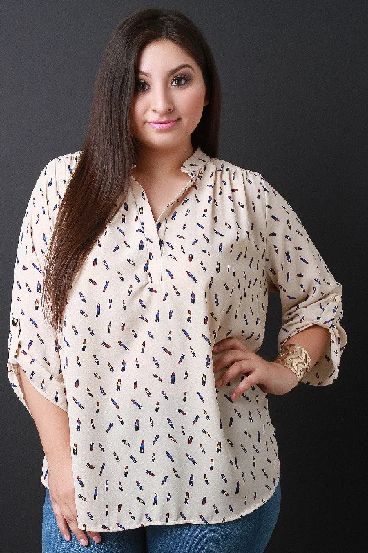 Price Cut Beauty Queen Lipstick Print Blouse