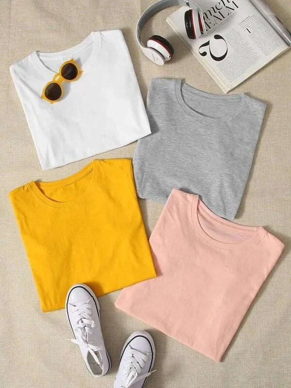 Great Bargains Young Trendz Womens Half Sleeve Round Neck (4Combo) T.shirt