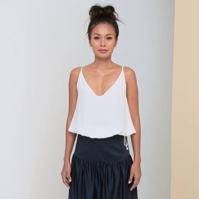 Now or Never RINKI V STRING CAMISOLE - Rayon Fujette Crepe | Off White