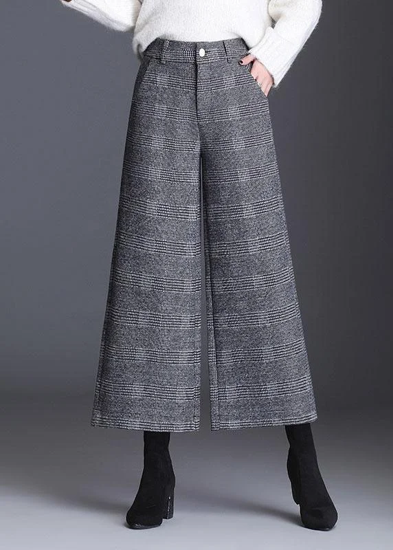 Midnight Madness Italian Grey Plaid Pockets Casual Straight Fall Pants