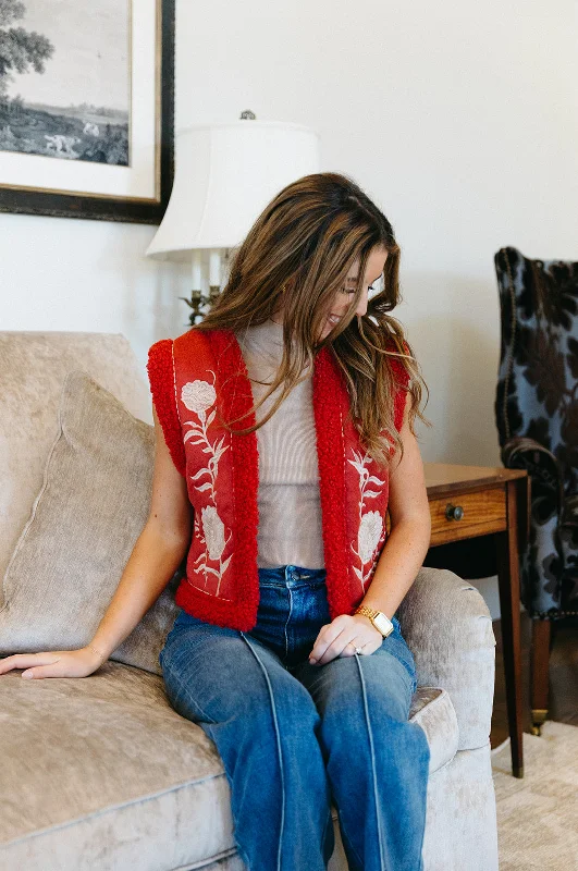 Extra Savings Selena Embroidered Vest - Red