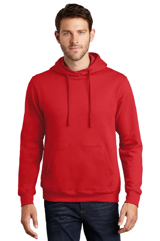 Port & Company Mens Fan Favorite Fleece Hooded Sweatshirt Hoodie w/ Pouch Pocket - Bright Red