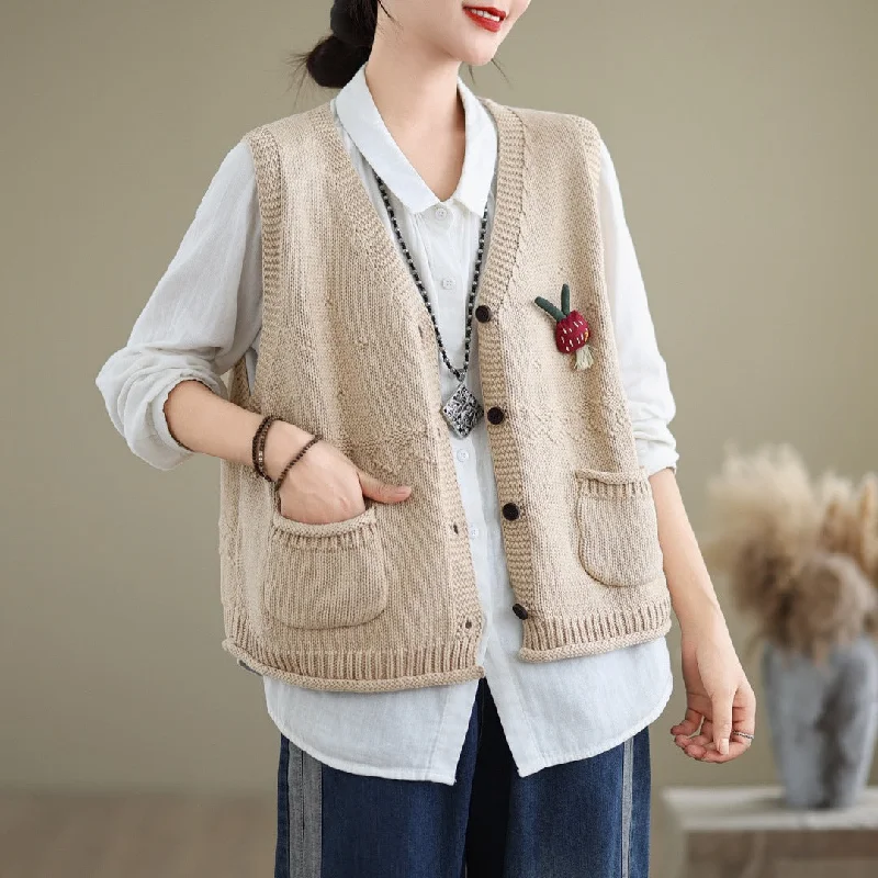 Bargain Blast Autumn V-neck Pockets Cotton Knitted Vests