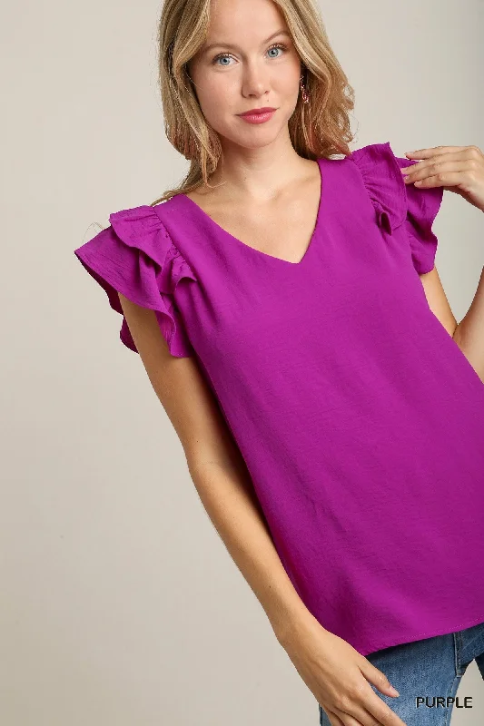 Reduced Price Umgee Flutter Sleeve Top in Purple