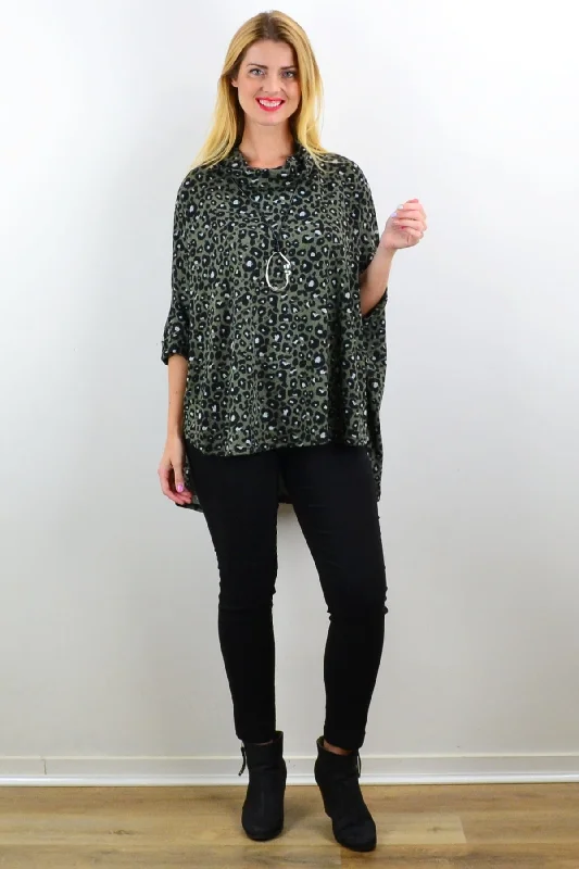Best Seller Olive Panther Poncho Tunic Top
