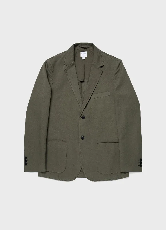 Men's Cotton Linen Unstructured Blazer in Khaki