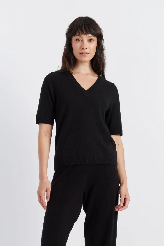 Fantastic Deals Black Wool-Cashmere V-Neck T-shirt