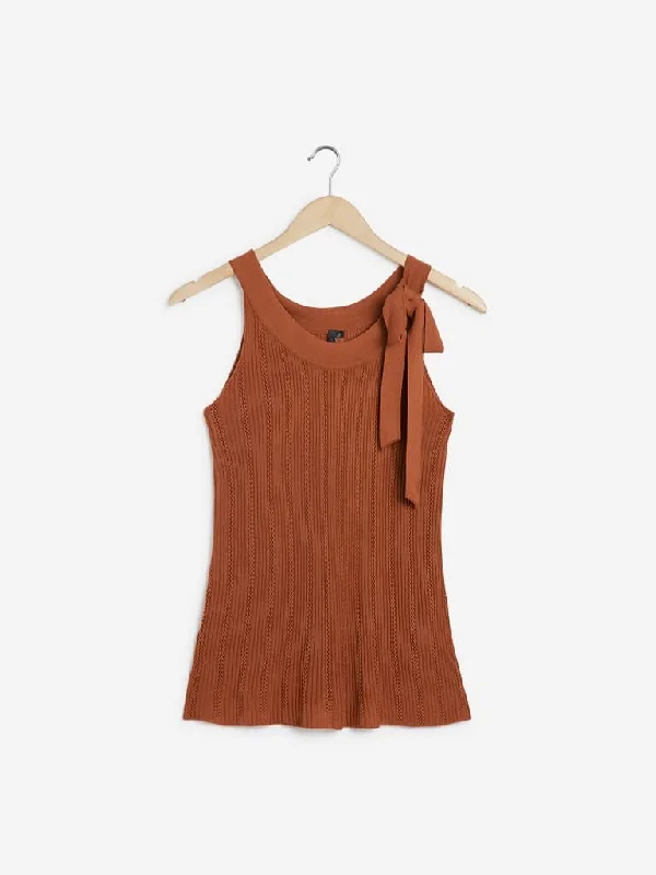 Massive Savings LOV Tan Knitted Elena Top