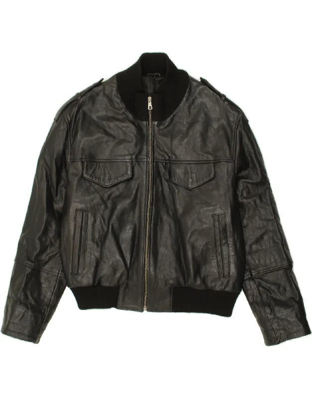 Epic Value VINTAGE Womens Military Leather Jacket IT 54 3XL Black Leather