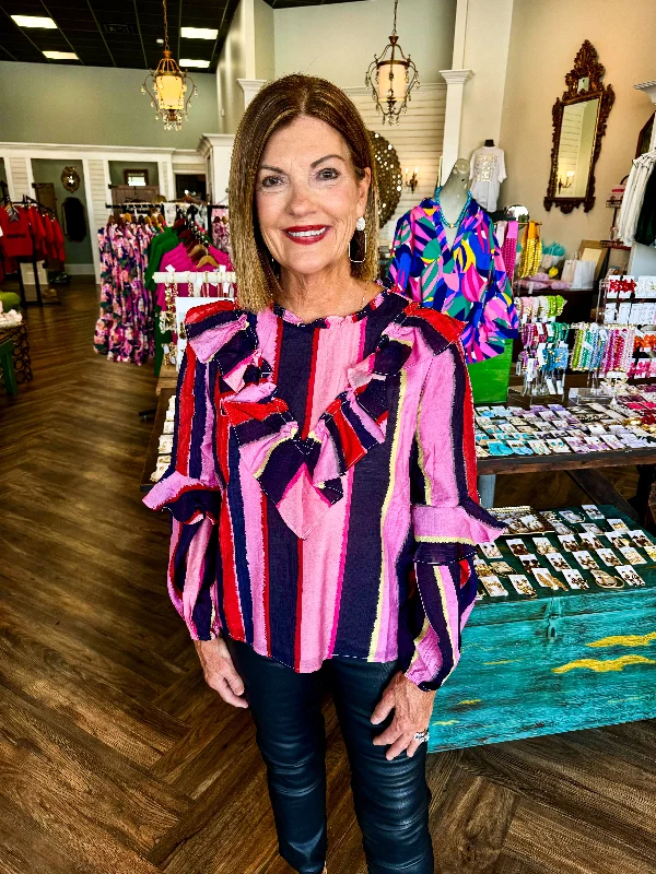 Deal Alert Striped Ruffle Blouse